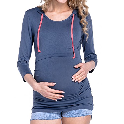 SHOBDW LiquidacióN Ventas Mujeres Ropa Premamá Tops De EnfermeríA De Maternidad OtoñO Invierno Tops De Manga Larga Ropa para Embarazadas Blusa con Capucha(Azul,L)