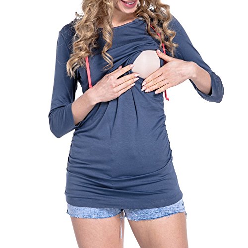 SHOBDW LiquidacióN Ventas Mujeres Ropa Premamá Tops De EnfermeríA De Maternidad OtoñO Invierno Tops De Manga Larga Ropa para Embarazadas Blusa con Capucha(Azul,L)