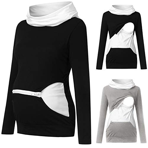 SHOBDW LiquidacióN Ventas Ropa Premamá Mujeres Soft Ropa De Maternidad Tops De EnfermeríA OtoñO Invierno Tops De Manga Larga Ropa para Embarazadas Blusa(Negro,M)