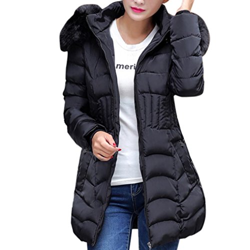 SHOBDW Moda Mujeres de Invierno Chaqueta Larga Abrigo de algodón Caliente Slim Trench Parka Ropa L-4XL (Negro, XXL)