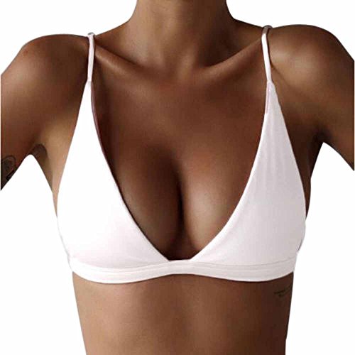 SHOBDW Moda Verano Mujeres Push-Up Acolchado Bikini Top Sexy Slim Bandeau Swimwear Traje de baño Ropa de Playa (XL, Blanco)