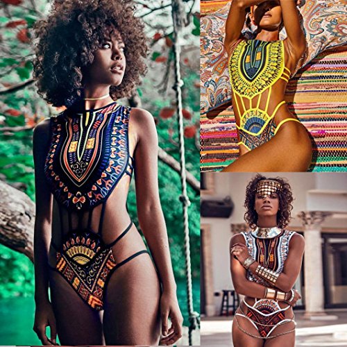 SHOBDW Mujer Africano de impresión Vintage Estilo étnico Bikini Conjunto de Traje de baño Push-up Sujetador Acolchado Beachwear (Negro, S)