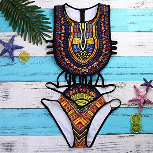 SHOBDW Mujer Africano de impresión Vintage Estilo étnico Bikini Conjunto de Traje de baño Push-up Sujetador Acolchado Beachwear (Negro, S)
