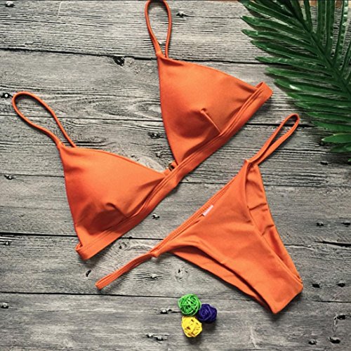 SHOBDW Mujer Atado con Ccorrea Push-Up Dos Piezas Traje De Baño Bikini(Contiene Pecho Pad) (S, Naranja)