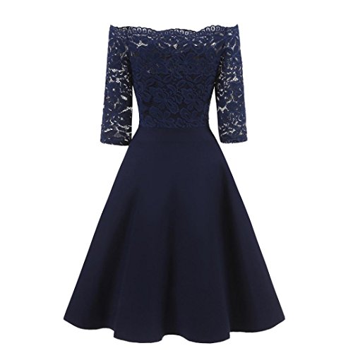 SHOBDW Mujer Nueva Vintage Encaje Patchwork de Hombro Fiesta de Cóctel Retro Swing Vestido (Armada, L)