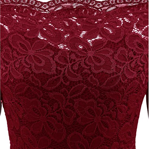 SHOBDW Mujer Nueva Vintage Encaje Patchwork de Hombro Fiesta de Cóctel Retro Swing Vestido (Rojo, M)