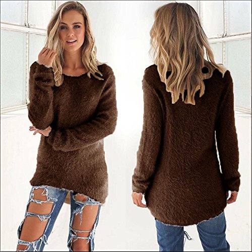 SHOBDW Mujer Suéter para Mujer Cuello Redondo Cárdigan Ocasional Sólido Suelto Otoño Invierno Tops de Manga Larga Cálido Prendas de Punto Jersey Jerséis Blusa Abrigo Vestido(Café,S)