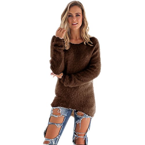 SHOBDW Mujer Suéter para Mujer Cuello Redondo Cárdigan Ocasional Sólido Suelto Otoño Invierno Tops de Manga Larga Cálido Prendas de Punto Jersey Jerséis Blusa Abrigo Vestido(Café,S)