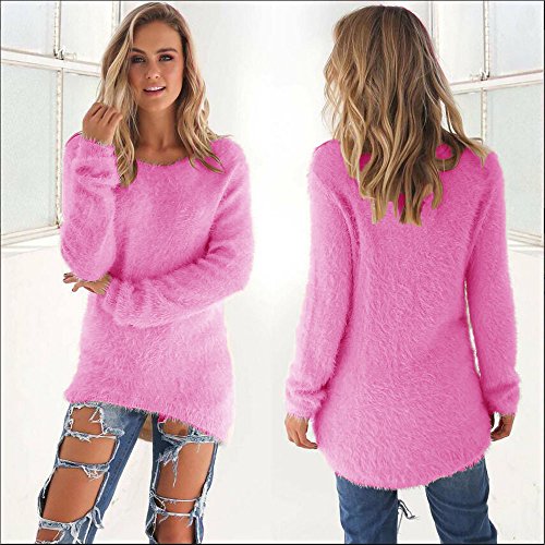 SHOBDW Mujer Suéter para Mujer Cuello Redondo Cárdigan Ocasional Sólido Suelto Otoño Invierno Tops de Manga Larga Cálido Prendas de Punto Jersey Jerséis Blusa Abrigo Vestido(Rosa Caliente,XL)