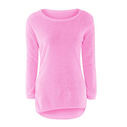 SHOBDW Mujer Suéter para Mujer Cuello Redondo Cárdigan Ocasional Sólido Suelto Otoño Invierno Tops de Manga Larga Cálido Prendas de Punto Jersey Jerséis Blusa Abrigo Vestido(Rosa Caliente,M)