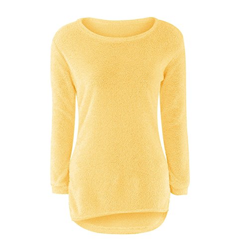 SHOBDW Mujer Suéter para Mujer Cuello Redondo Cárdigan Ocasional Sólido Suelto Otoño Invierno Tops de Manga Larga Cálido Prendas de Punto Jersey Jerséis Blusa Abrigo Vestido(Amarillo,M)