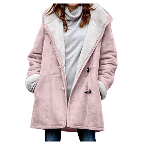 SHOBDW Mujer Venta Liquidación Sólidos Manga Larga Suéteres de Felpa Suave Jerséis Calientes Abrigo de Lana Artificial Chaqueta de Solapa Invierno Espesar Prendas de Vestir Exteriores (Rosa,M)