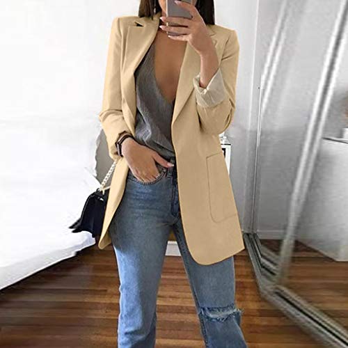 SHOBDW Mujeres Abrigo Blazer Traje Otoño Invierno Camisetas de Manga Larga Slim Chaqueta Señoras Formal de la Oficina de Negocios Outwear(Caqui,L)