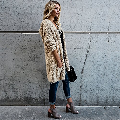 SHOBDW Mujeres Chaqueta de Lana con Capucha Punto Cardigan de Manga Larga Suéteres Ropa de Abrigo con Bolsillo Chaqueta de señoras Abrigos de Invierno(Caqui,S)