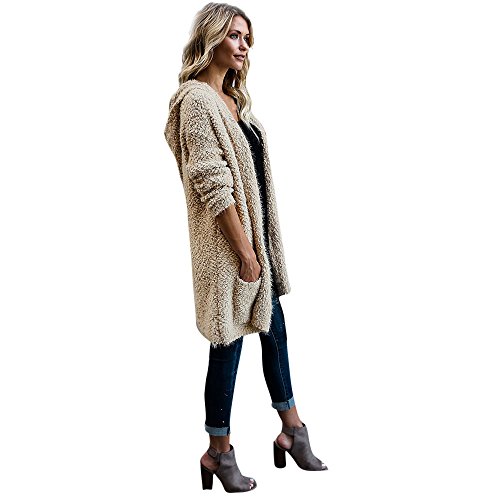 SHOBDW Mujeres Chaqueta de Lana con Capucha Punto Cardigan de Manga Larga Suéteres Ropa de Abrigo con Bolsillo Chaqueta de señoras Abrigos de Invierno(Caqui,S)