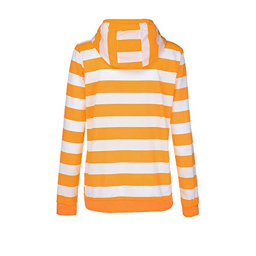 SHOBDW Mujeres Cremallera Camisetas de Manga Larga Sudadera con Capucha a Rayas Abrigos de Invierno Chaqueta de Mujer Casual Jerséis Delgados Outwear (Amarillo,L)