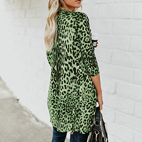SHOBDW Mujeres de Manga Larga con Cuello en V Suelta Talla Grande Sexy Estampado de Leopardo Abrigo de Moda Blusa Camisetas sin Mangas Abrigos de Invierno Abrigos de Solapa(Verde,XXX-Large)