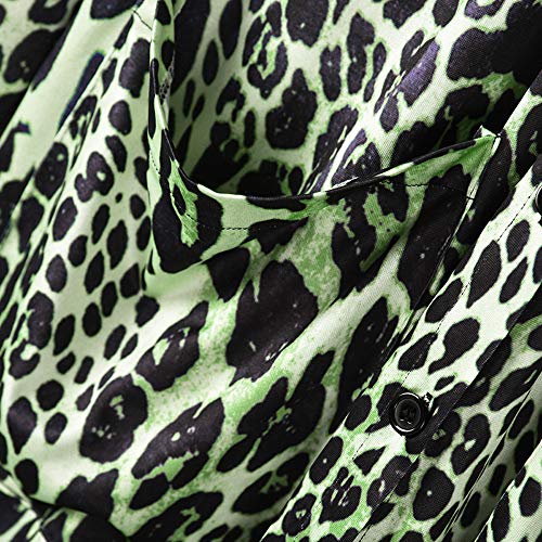 SHOBDW Mujeres de Manga Larga con Cuello en V Suelta Talla Grande Sexy Estampado de Leopardo Abrigo de Moda Blusa Camisetas sin Mangas Abrigos de Invierno Abrigos de Solapa(Verde,XXX-Large)