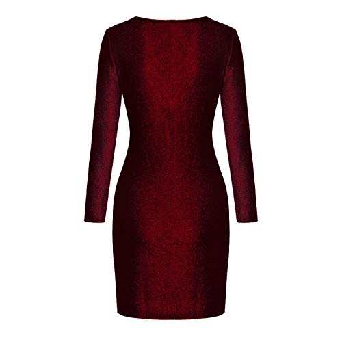 SHOBDW Mujeres de Manga Larga sólido Arco Casual Bolsillo Elegante Verano Ladies Club Fiesta de Noche Mini Vestido(Negro,S)