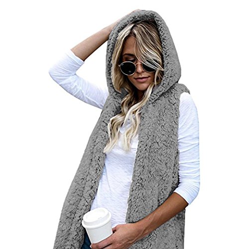 SHOBDW Mujeres Invierno cálido Chaleco Piel sintética Zip hasta Sherpa Chaqueta Sudadera con Capucha Ropa Casual Abrigo (Gris, M)