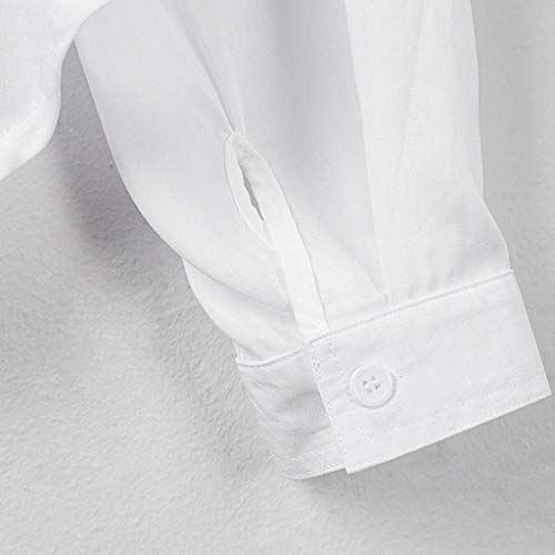 SHOBDW Mujeres V Cuello Blusa Pura Atractiva Grandes Suaves OL Ladies Sueltas Camisas de Bolsillo Tallas Tops Camisa de Manga Larga(Blanco,L)