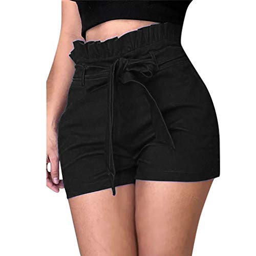 SHOBDW Pantalones de Verano de Moda Pantalones Cortos Deportivos de Las Mujeres Cortos de la Yoga de la Cintura del Entrenamiento de la Cintura Flaca (S, Negro)