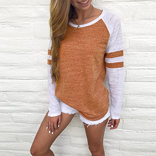 SHOBDW Separación Mujer Camiseta Manga Larga Empalme Blusa Tops otoño Invierno Ropa (S, Naranja)