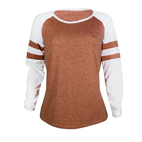 SHOBDW Separación Mujer Camiseta Manga Larga Empalme Blusa Tops otoño Invierno Ropa (S, Naranja)