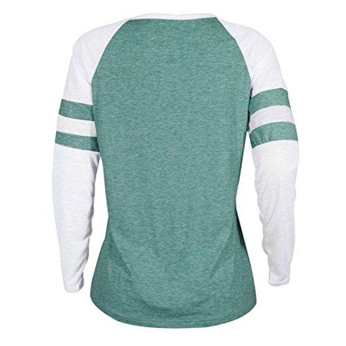 SHOBDW Separación Mujer Camiseta Manga Larga Empalme Blusa Tops otoño Invierno Ropa (S, Verde)