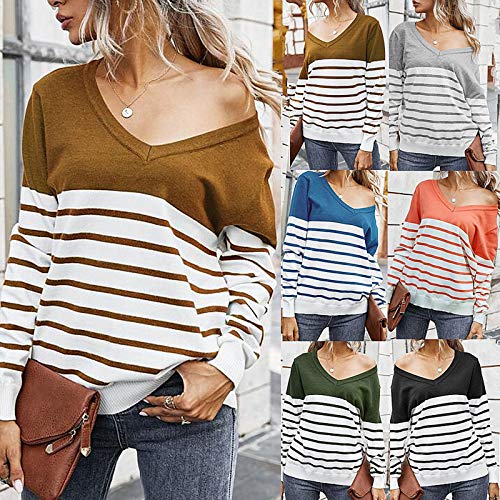 SHOBDW Separación Mujer Camiseta Manga Larga Labor de Retazos Blusa Tops otoño Invierno Ropa (S, Naranja)