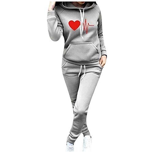 SHOBDW Sudadera con Capucha para Mujer Diaria Conjunto de Dos Piezas Patchwork Invierno Chaqueta de Manga Larga Trajes Deportivos Chándales Pantalones de chándal 2PCS (S, D-Gris)