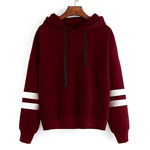 SHOBDW Sudadera Moda Mujer Suave Elegante Sexy Print Lindo o-Cuello Puro Otoño Invierno Sudadera con Capucha de Manga Larga(Vino Rojo,XL)