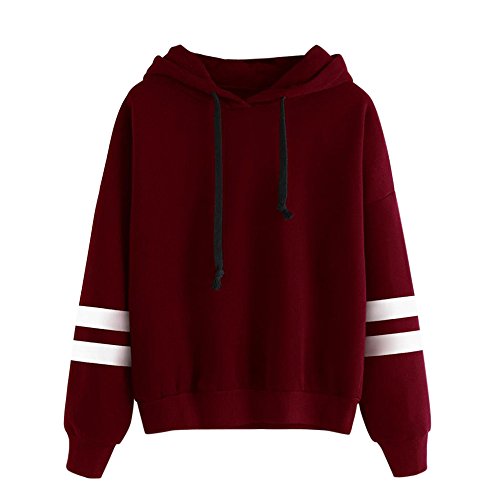 SHOBDW Sudadera Moda Mujer Suave Elegante Sexy Print Lindo o-Cuello Puro Otoño Invierno Sudadera con Capucha de Manga Larga(Vino Rojo,XL)