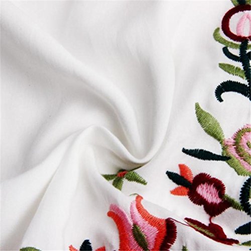 SHOBDW Vestido de Mujer Blusa Hippie Pessant de etnia Mexicana Bordada Gitana Mini Vestido (Blanco, M)