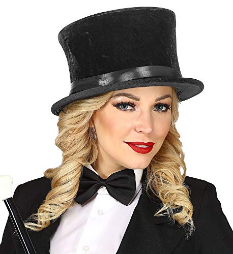 shoperama Sombrero cilíndrico plegable de terciopelo, color negro, para hombre y mujer, talla 57-60