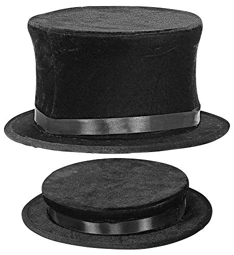 shoperama Sombrero cilíndrico plegable de terciopelo, color negro, para hombre y mujer, talla 57-60