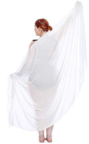 SHU-SHI - Pareo de Playa para Mujer - Diseños Lisos con Pasador de Coco - Tallas Grandes - Blanco