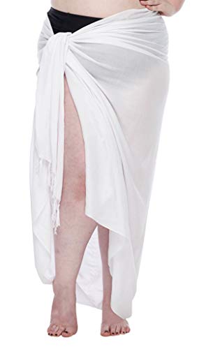 SHU-SHI - Pareo de Playa para Mujer - Diseños Lisos con Pasador de Coco - Tallas Grandes - Blanco