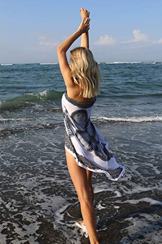 SHU-SHI - Pareo de Playa para Mujer - Estampado Floral - con Pasador de Coco - Coral/Gris