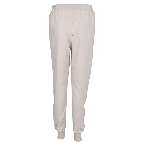 Shujin Pantalones de verano de algodón para mujer, ligeros, cómodos, sueltos, de un solo color, para correr, con cordón beige L