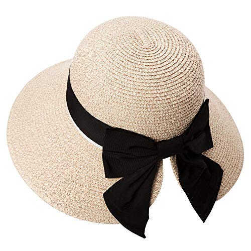 SIGGI Mujeres Sombrero De Paja ala Ancha Sol Upf50 UV Gorra Playa Plegable Moda para Chica Beige