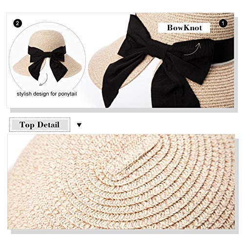 SIGGI Mujeres Sombrero De Paja ala Ancha Sol Upf50 UV Gorra Playa Plegable Moda para Chica Beige