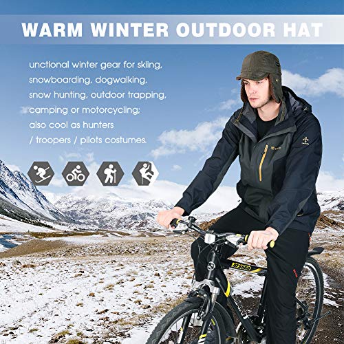 SIGGI sombrero de piel sintética de aviador, gorra de piloto para hombres, gorro de caza de invierno