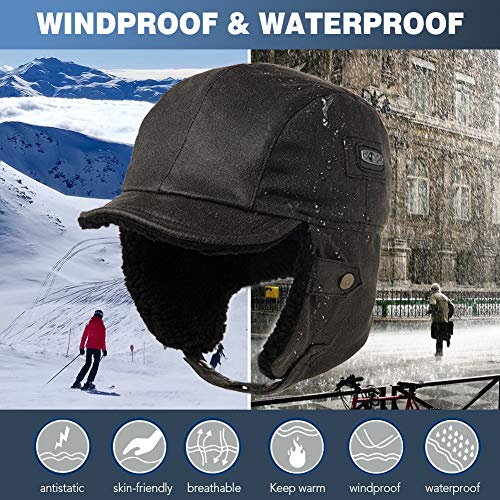 SIGGI sombrero de piel sintética de aviador, gorra de piloto para hombres, gorro de caza de invierno