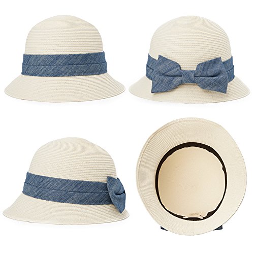 Siggi UPF50 - Sombreros plegables para mujer, diseño de paja - Blanco - Talla única