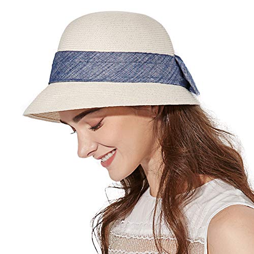 Siggi UPF50 - Sombreros plegables para mujer, diseño de paja - Blanco - Talla única
