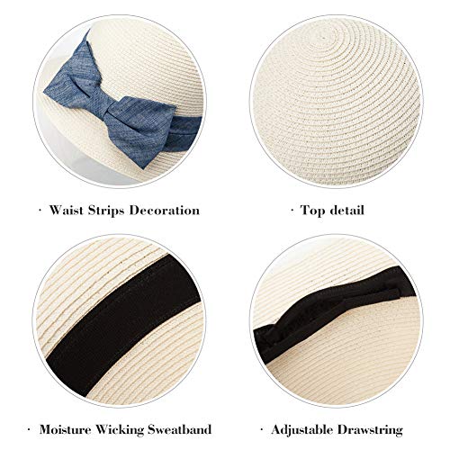 Siggi UPF50 - Sombreros plegables para mujer, diseño de paja - Blanco - Talla única