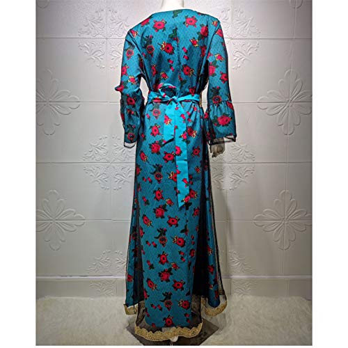 Sijux Mujer Floral Estampado Maxi Vestido Musulmán V Cuello De Manga Corta Vestido Columpio Retro Casual Fiesta Playa Bohemian Madre Vestido De Regalo,Azul,XXL