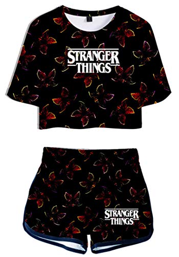 Memoryee Stranger Things imprimiendo Camisetas y Shorts Tops de Ropa Traje de Dos Piezas para niñas y Mujeres Ropa Deportiva de Verano