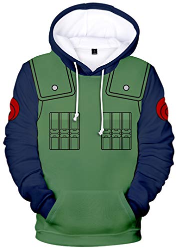 Silver Basic Sudadera con Capucha Casual para Hombre Sudadera para Adolescentes con Jersey de Ropa Deportiva Impresa en 3D de Naruto L,Kakashi-1